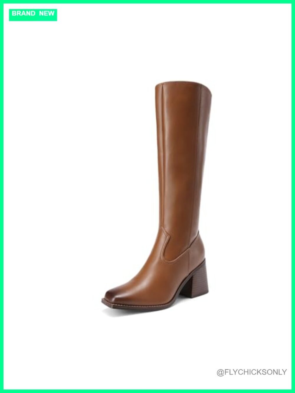 Women's Knee High Block Heel Tall Boots Faux Leather Square Toe Zip Up